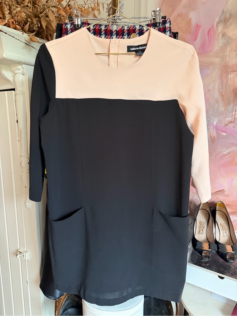Black and Blush Colorblock Shift Dress - Women's